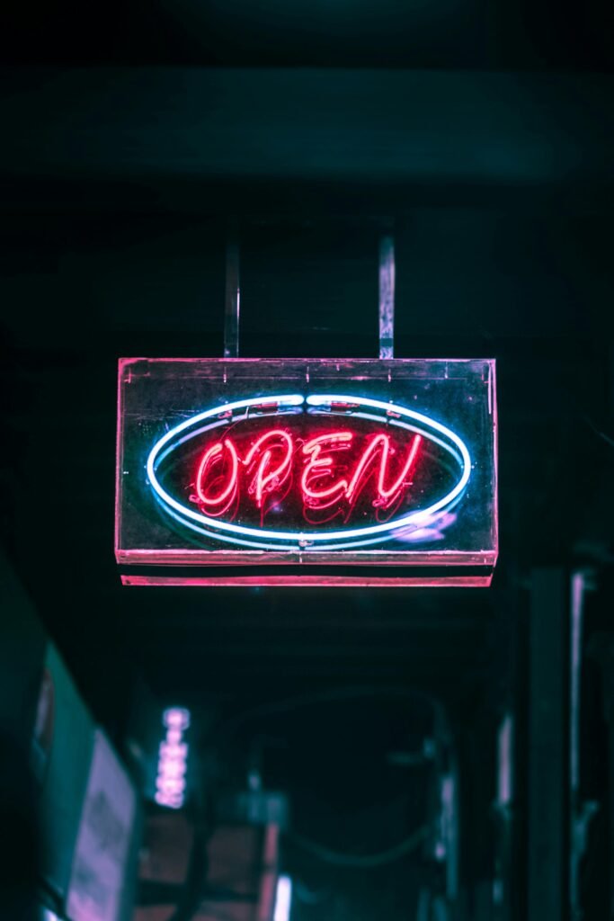 Colorful neon sign glowing in the dark